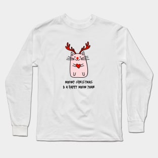 Meowy Christmas, cute cat with antlers Long Sleeve T-Shirt